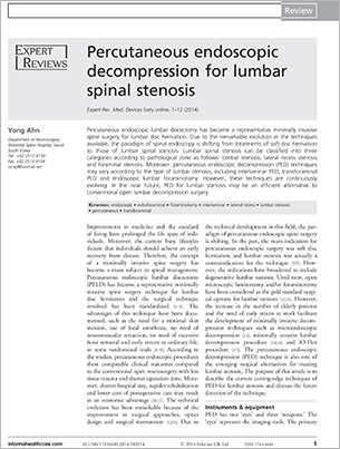 Percutaneous endoscopic decompression for lumbar spinal stenosis